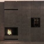Dekton Bromo rodeando chimenea y paredes