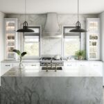 Cocina e isla tradicional de porcelánico Dekton Bergen