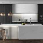 Isla y cocina moderna de cuarzo Silestone Ethereal Glow