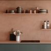 Cocina con encimera y estantería de porcelánico Dekton Umber