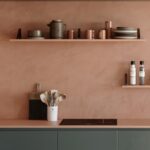 Cocina con encimera y estantería de porcelánico Dekton Umber