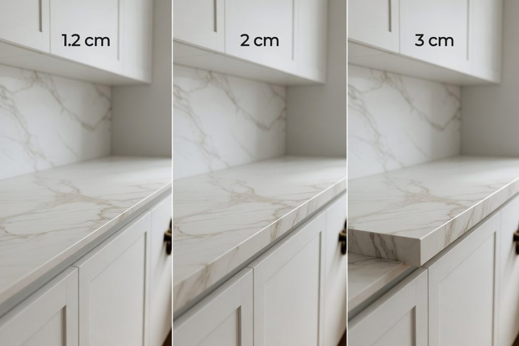 Comparativa de grosores de encimera: 1.2 cm, 2 cm y 3 cm