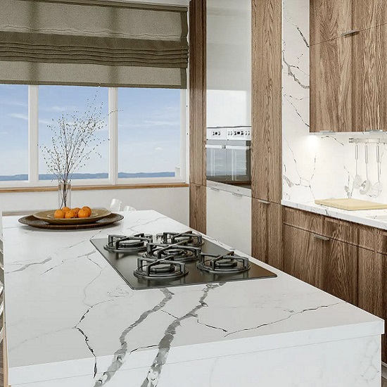 isla cocina Technistone Crystal Calacatta Sylva