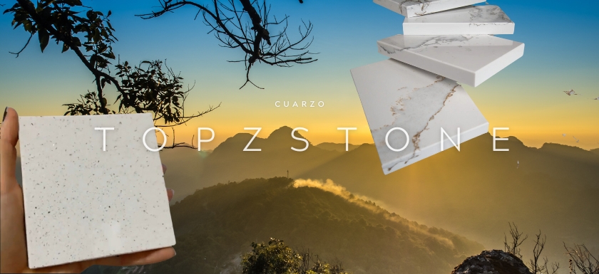 muestras de cuarzo Topzstone y un paisaje de la naturaleza