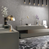 una mesa de cuarzo isla cocina Equs Melrose en una sala de estar