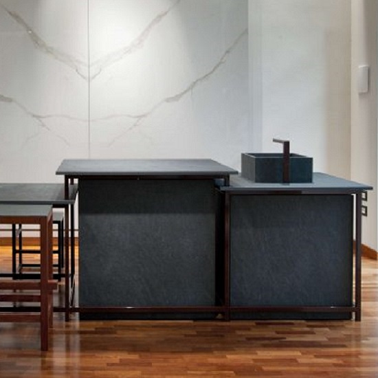 isla cocina Laminam Porfido Marrone