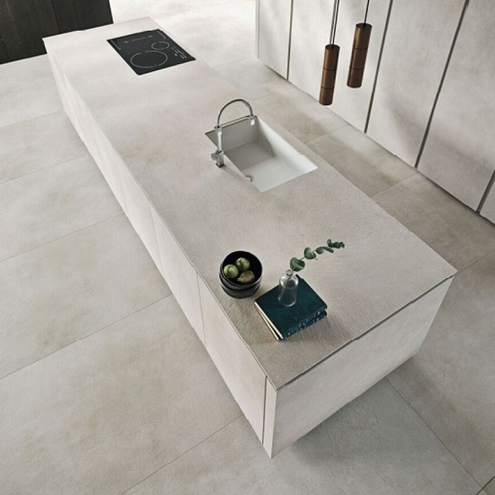 isla porcelanico blanco Laminam Calce Bianco