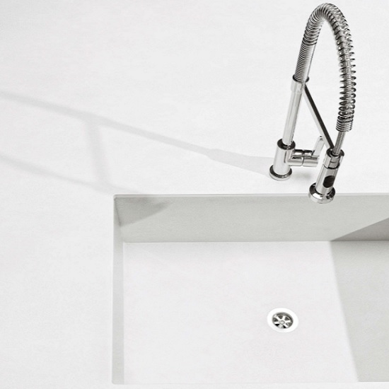 fregadero porcelanico blanco isla porcelanico Laminam Calce Bianco