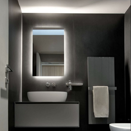 lavabo Laminam Calce Nero en un baño