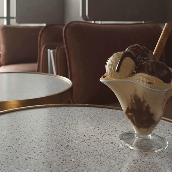 mesa redonda bar Krion Concrete