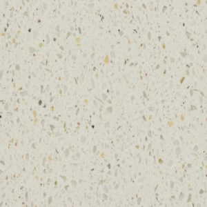 primer plano del modelo terrazo crema y dorado Krion Marmo Bianco