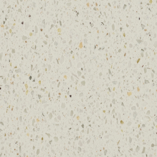 primer plano del modelo terrazo crema y dorado Krion Marmo Bianco