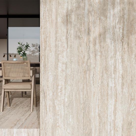 Revestimiento de pared Arklam Nativa Beige Natural 12 mm en ambiente interior con mobiliario en Málag
