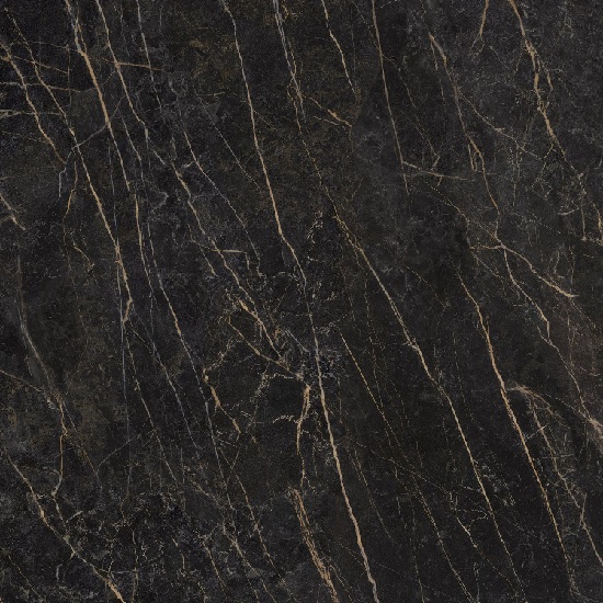 Textura close-up de encimera Neolith Black Obsession Málaga, acabado negro con vetas doradas intensas.