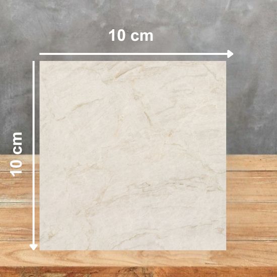 Muestra 10cm de encimera Neolith Taj Mahal Málaga, superficie beige vetada para pruebas.