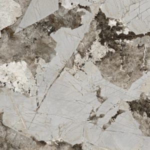 Textura detallada de Venux Arctic Patagonia blanca con vetas marrones en patrón marmóreo intenso.