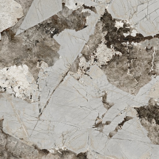 Textura detallada de Venux Arctic Patagonia blanca con vetas marrones en patrón marmóreo intenso.