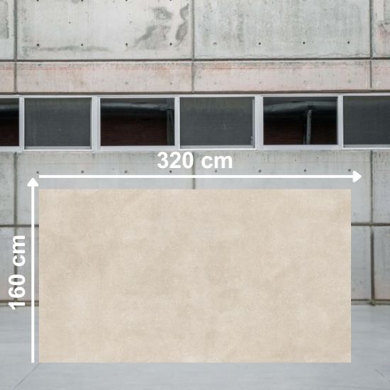 Losa grande de Venux Bellissima Beige 320x160 cm beige veteado en almacén industrial.
