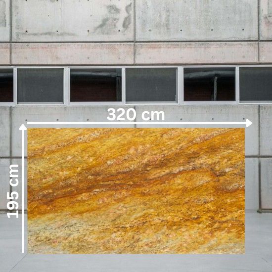 Loseta jumbo de Granito Sahara Gold de 320 x 195 cm con vetas doradas intensas
