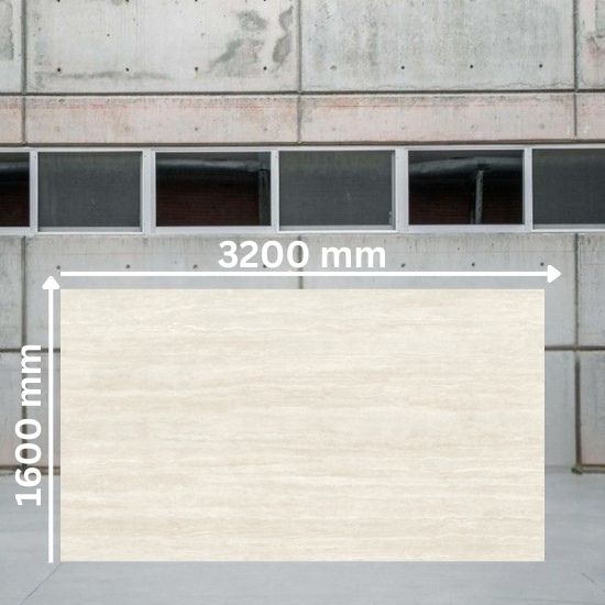 Loseta jumbo Sapienstone Travessa de 3200 x 1600 mm en efecto Travertino Romano natural, tono beige crema con vetas suaves