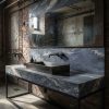 Mueble de baño con encimera cuarcita Fusion Blue en estilo industrial