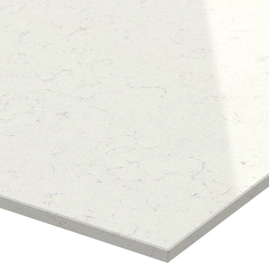 Canto biselado de encimera en Silestone Blanco con sutiles vetas grises
