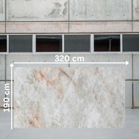 Placa jumbo 320x190 cm cuarcita Lumix blanca