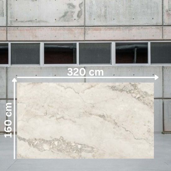 Losa jumbo 320 x 160 cm de porcelánico Techlam Delta con vetas grises