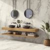 Mueble de baño flotante en porcelánico Techlam Delta con lavabos de piedra y espejos