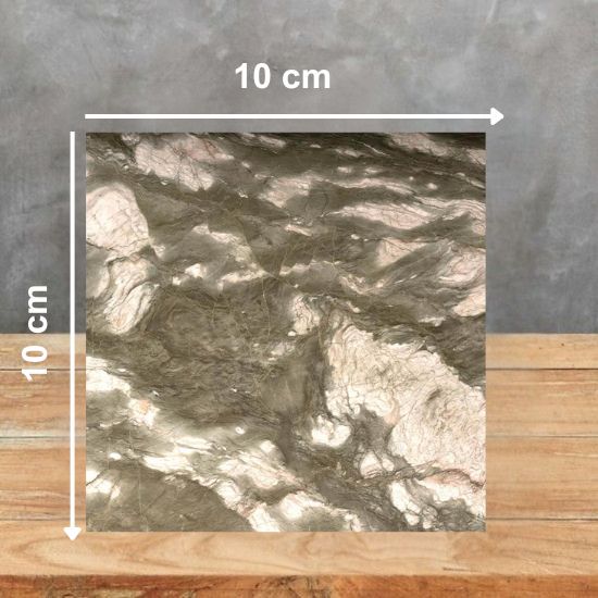 Muestra 10x10 cm cuarcita Terra Alisia verde gris con vetas fluidas