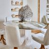 Mesa de comedor redonda con cuarcita Terra Alisia verde gris