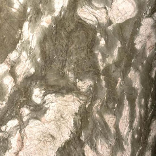 Cuarcita Terra Alisia verde gris con vetas blancas y beige detalle textura