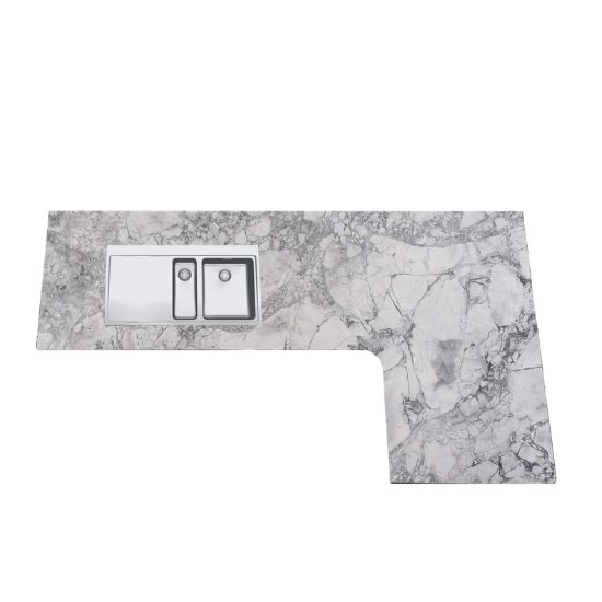 Encimera en L cuarcita Terra Oriella / Superwhite con fregadero doble