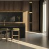 Isla de cocina ÉCLOS Phantome negro con taburetes y muebles de madera