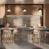 Cocina moderna con isla en Ascale Mystic Silver y armarios de madera