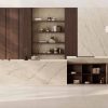 Cocina moderna con pared book-matched en Ascale Savanna Terra