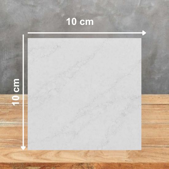 Muestra 10x10 cm de Cuarzo Bical Levantina Quartz blanco con vetas grises sutiles
