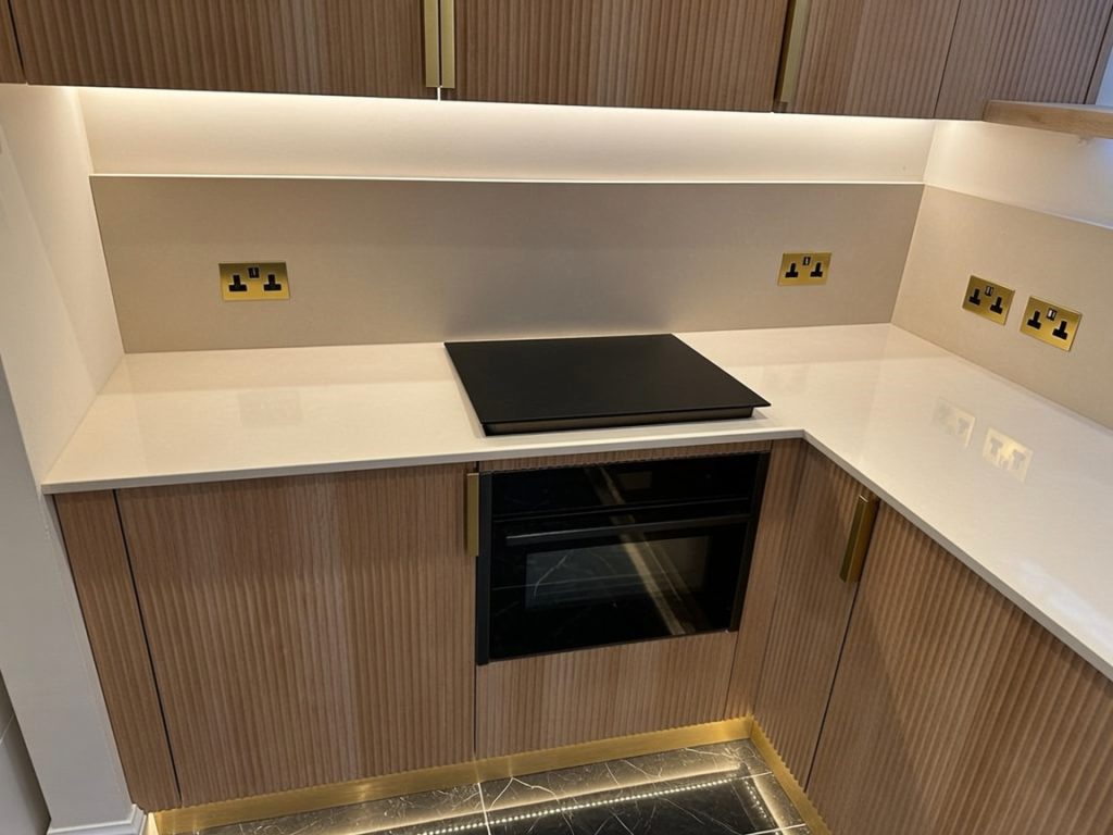 Dekton Nacre soft beige worktops installed in a contemporary Marbella kitchen