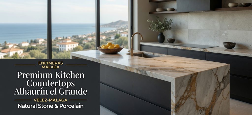 Luxury kitchen island with premium natural stone or porcelain countertop in Alhaurín el Grande