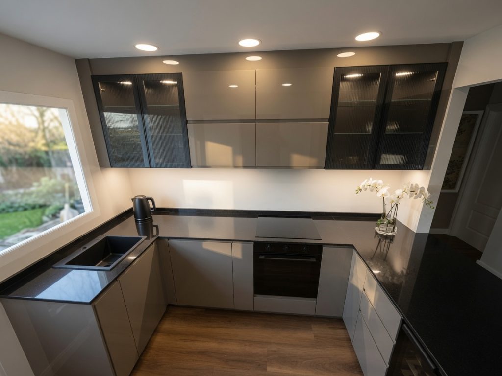 Black granite kitchen worktops installed in a modern Marbella home