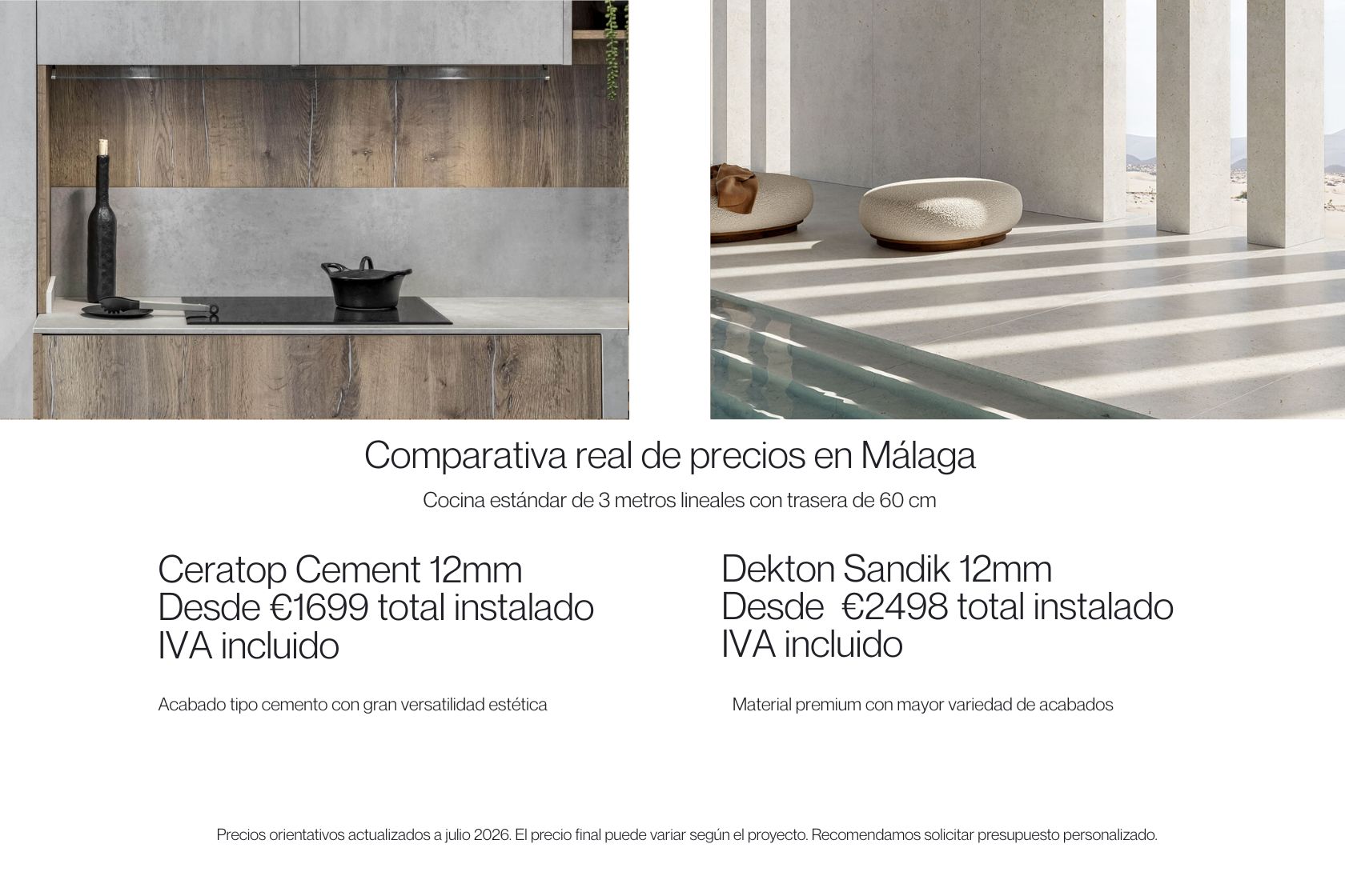 Comparativa Ceratop Cement vs Dekton Sandik Málaga