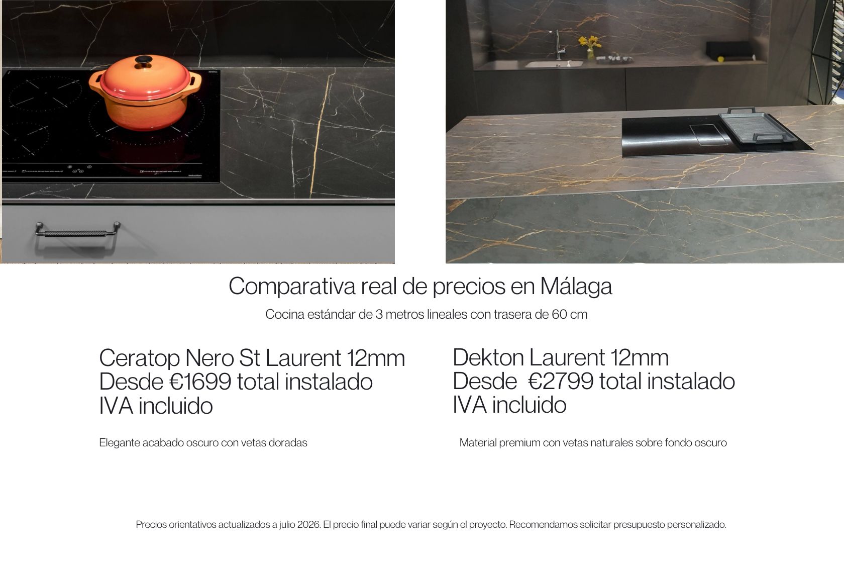Comparativa Ceratop Nero St Laurent vs Dekton Laurent Málaga