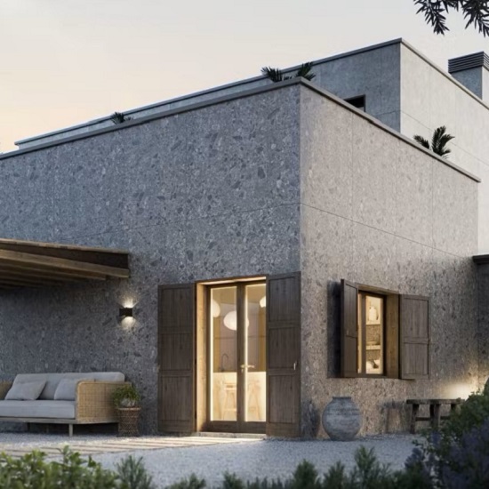 Fachada de casa moderna revestida con Dekton Ceppo