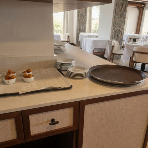 Barra de restaurante con encimera Dekton Nebbia en Parador Gibralfaro